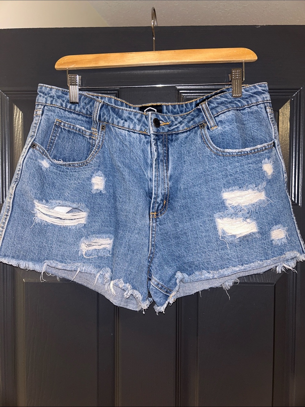 RVCA Distressed Blue Denim Cutoff Shorts